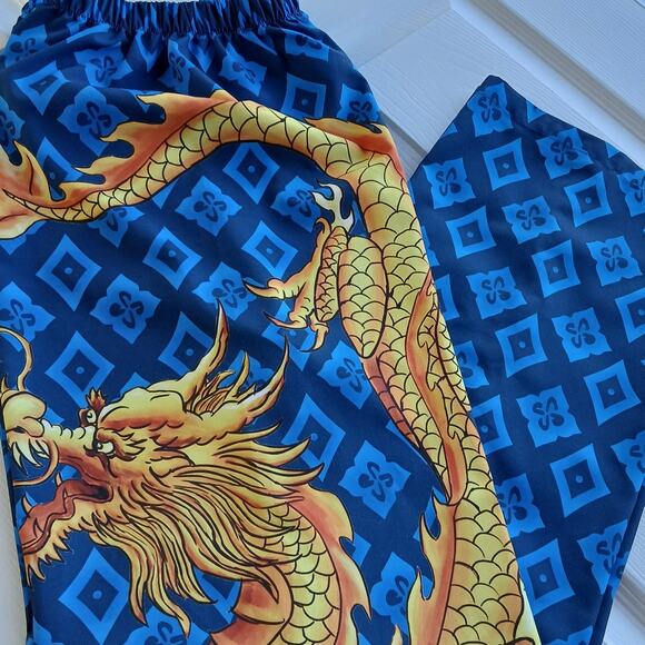 Other - Blue Argyle Golden Dragon Graphic Print PJ Pants Large pajama bottoms trousers